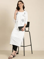 Women White Embellished Straight Kurta-SKC-1142-White