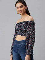 Women's Printed Navy Blue Top-AE-7008-Navybluemulti