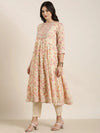 Women Anarkali Cream Floral Kurta and Trousers Set Comes With Dupatta-BC-SK-1789-Cream