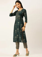 Women's Blue Printed Kurta Sets-FS-2111-Teal