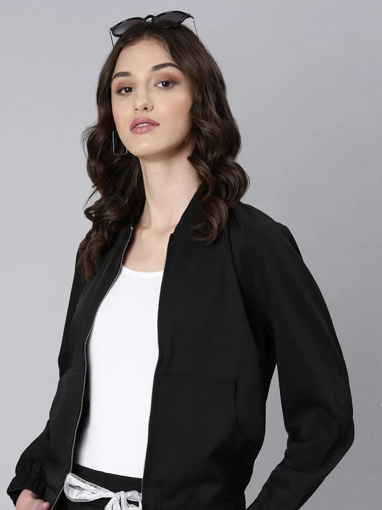 Women Black Solid Tracksuit-IM-TS-003-Black