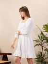 Women White Schiffli Smoked Short Dress