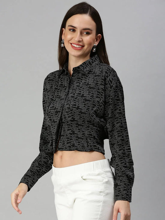 Women's Black Printed Crop Tops-AE-7041-Blackwhite