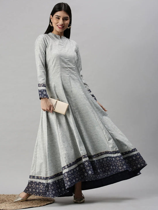 Women's Blue Printed Anarkali Kurta-BSM1522-Blue