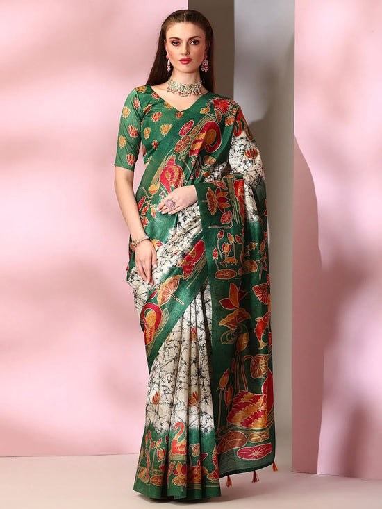 Saree Mall Women's  Blend Green Printed Designer Saree With Blouse Piece-SOFIA2004