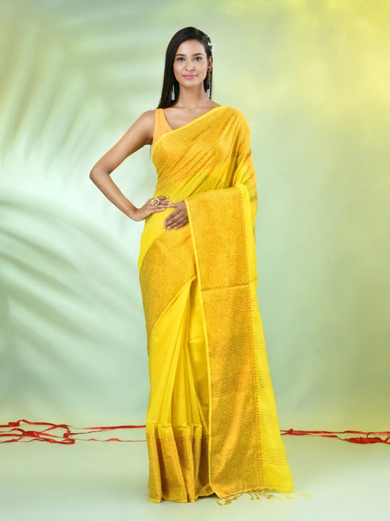 Yellow Cotton Saree With Zari Borders-MA66BCT43620001