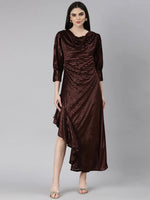 Women Coffee Brown Striped Gown Dress-8I-10008-Coffeebrown