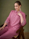 Women Pink Embroidered Shirt With Palazzos