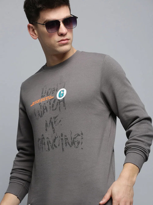 Men Grey Printed Casual Sweatshirt-BP-1435-Grey