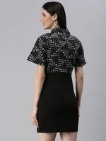 Women's Abstract Black Sheath Dress-AE-9987-Black