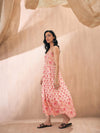 Women Pink Ethnic Motif Floral Strappy Maxi