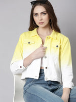 Women Yellow Ombre Denim Jacket-AE-0003-Yellow