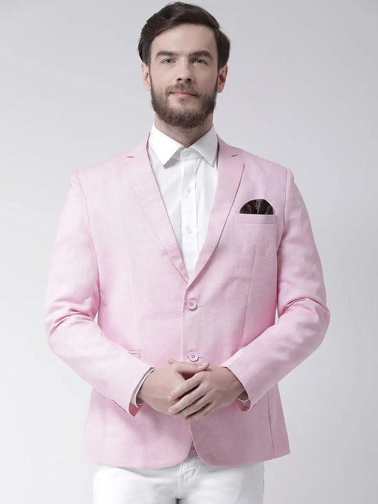 Hangup Men Standard Solid Men Formalwear-BabyPink1LinenBlazer