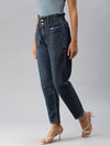 Women's Navy Blue Solid Mom Fit Denim Jeans-GZ-5052-Navyblue