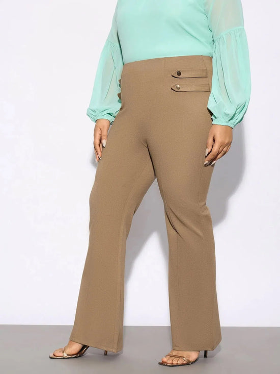 Women Beige Bell Bottom Stretch Trousers