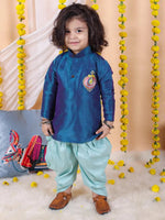 BownBee Boys Hand Embroidered Silk Kurta Sherwani- Blue