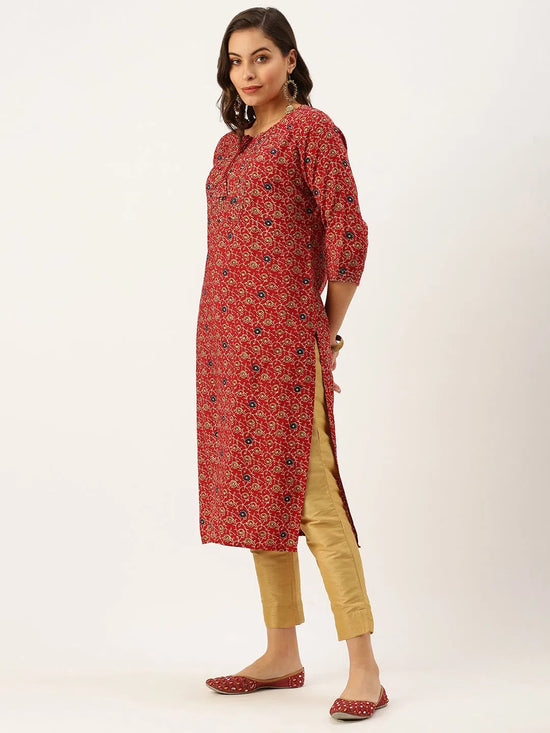 Women's Red Printed Straight Kurtas-HO-1431-Maroon