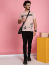 Venitian Men Printed Round Neck Pink Cotton Lycra T-Shirt