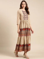 Women's Beige Printed Anarkali Kurta-GW-2758A-Beige