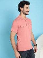 Venitian Men Double Mercerised 3 Pocket Cargo Pink Polo Neck T-Shirt for Men