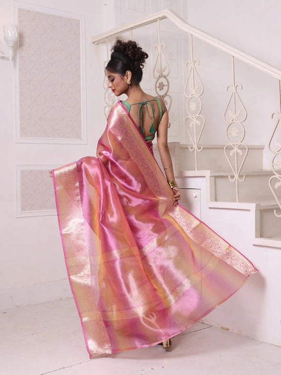 Pink Dual-Tone Tissue Saree With Zari Borders-MA64TIS46610004