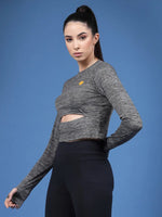 Rigo Solid Full Sleeves Round Neck Slim Fit Women Active Wear Crop Top-WTOP315-1437-L