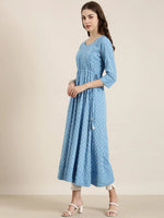 Women Blue Printed Anarkali Kurta-AT-A860-Blue