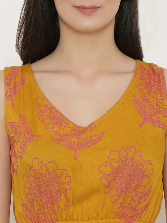 Block Printed Front overlap Maxi dress in Mustard