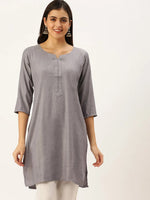 Women's Grey Embellished Straight Kurtas-SKC-2010-Grey