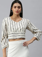 Women's Printed Off White Top-AE-7029-Offwhiteblack