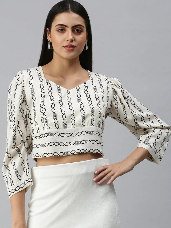 Women's Printed Off White Top-AE-7029-Offwhiteblack