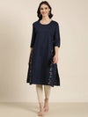 Women Navy Blue Solid Straight Kurta-DF-1555-Navyblue