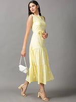 Women's Yellow Polka Dots Fit and Flare Dress-AE-15680-Yellow