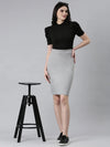 Women Grey Solid Pencil Skirt-AE-10609-Grey