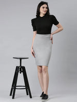 Women Grey Solid Pencil Skirt-AE-10609-Grey