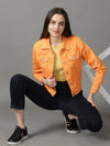 Women's Orange Solid Open Front Jacket-GZ-5577-Orange