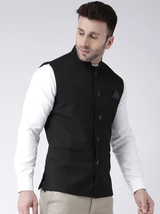 Hangup Men Standard Solid Men's Indian Wear-BlackNehru