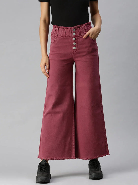 Women's Mauve Solid Denim Wide Leg Jeans-LT-10326-Mauve