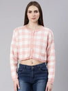 Women Peach Checked Cardigan-CHN-37922-Peach