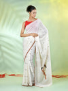 Off White Cotton Handwoven Saree With Bird Motifs-MA66CT431380017