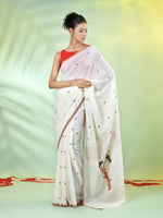 Off White Cotton Handwoven Saree With Bird Motifs-MA66CT431380017