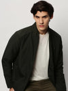 Men Green Solid Casual Bomber Jackets-ZD-3003-Olive