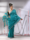 Teal Cotton Saree With Gheecha Pallu-MA55CT06540001