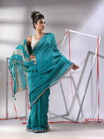 Teal Cotton Saree With Gheecha Pallu-MA55CT06540001