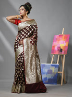 Maroon Silk Banarasi Saree With Damask Motifs And Woven Degins-MA52BSL441050096