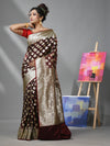 Maroon Silk Banarasi Saree With Damask Motifs And Woven Degins-MA52BSL441050096