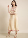 Women Anarkali Beige Solid Kurta and Trousers Set Comes With Dupatta-GW-4284-Beige