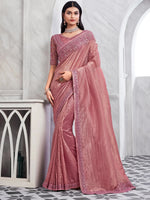 Saree Mall Women's Georgette Rose Gold Embellished Designer Saree With Blouse Piece-SILVER29010