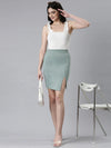 Women Sea Green Solid Pencil Skirt-AE-10611-Seagreen