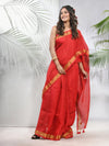 Red Linen Saree With Sequined Work In Stripes-MA56LN331160037